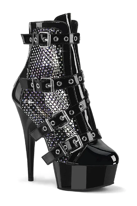 women's ankle boots with snakeskin printDELIGHT-1013RM Black Patent Ankle Boot