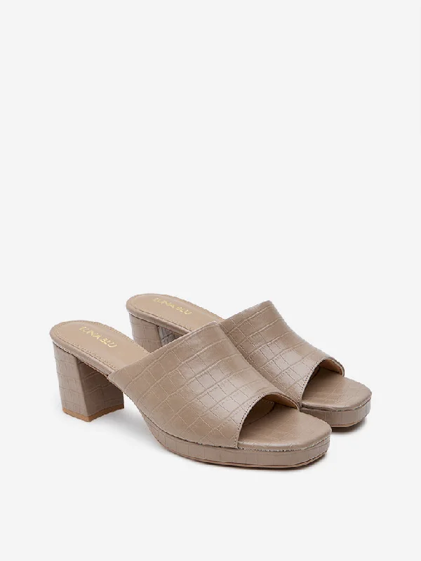 Women's Mesh Heeled Sandals with High Heel and Ankle Strap in Silver for a Contemporary and Stylish LookLUNA BLU Taupe Textured Heel Sandals Women's Mesh Heeled Sandals with High Heel and Ankle Strap in Silver for a Contemporary and Stylish LookLUNA BLU Taupe Textured Heel Sandals