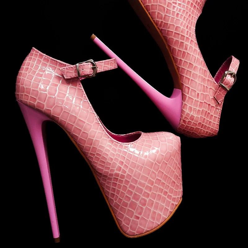 Women's faux suede stiletto heel pumps for a budget - friendly optionLight Pink Croco Mary Jane High Heels Women's faux suede stiletto heel pumps for a budget - friendly optionLight Pink Croco Mary Jane High Heels