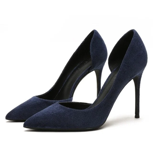 Women's burgundy stiletto heel pumps for a sophisticated appearanceSexy Women's 10cm Thin-Heeled Pointed Toe Suede Leather Slip-On Pumps