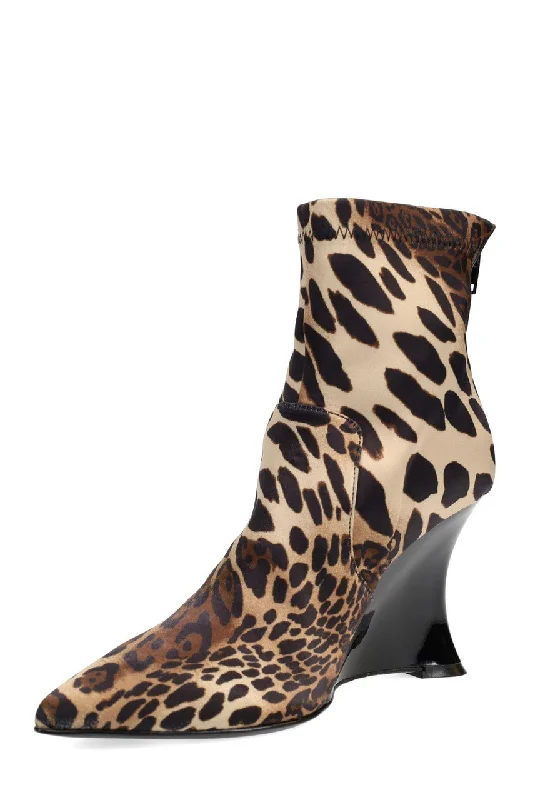 women's ankle boots with unique patternsNeko Luxe Leopard Satin Wedge Ankle Boot
