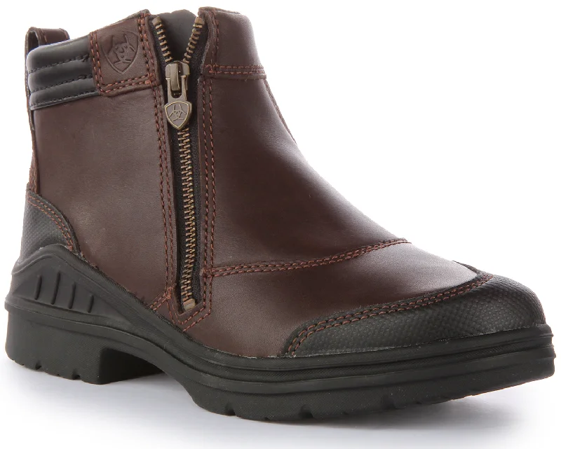 women's ankle boots with pull tabsAriat Barnyard Side Z In Dark Brown For Women