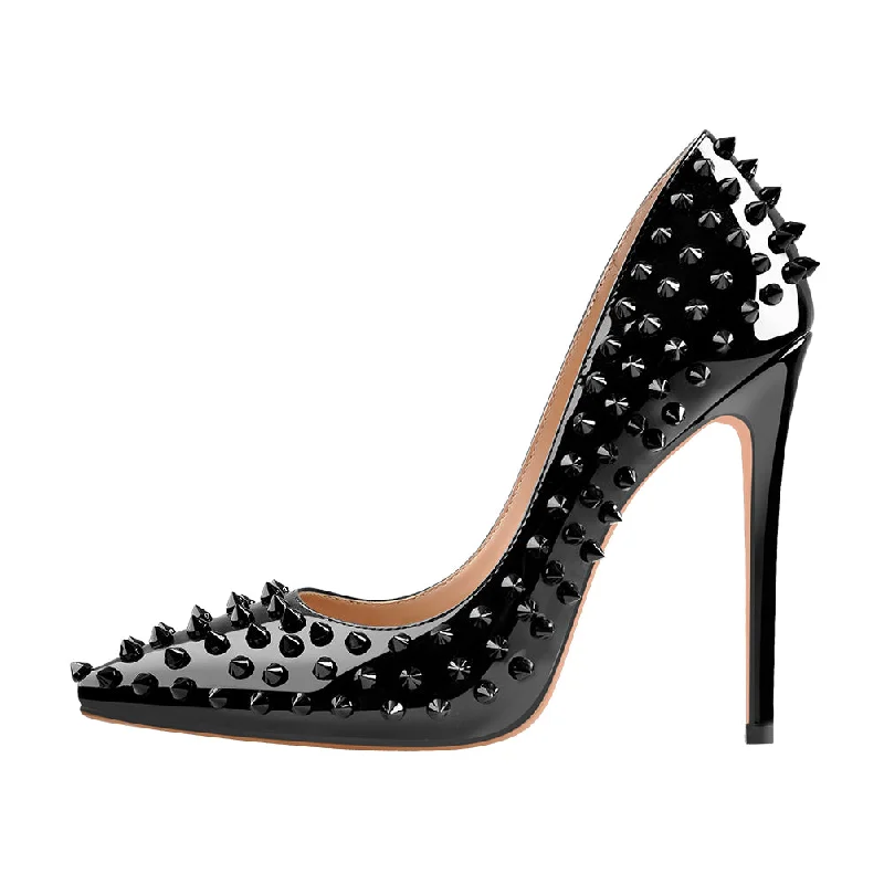 Women's satin - lined stiletto heel pumps for extra comfortPointed Toe Rivets Pumps Black Patent Leather Studded High Heels Pumps Women's satin - lined stiletto heel pumps for extra comfortPointed Toe Rivets Pumps Black Patent Leather Studded High Heels Pumps