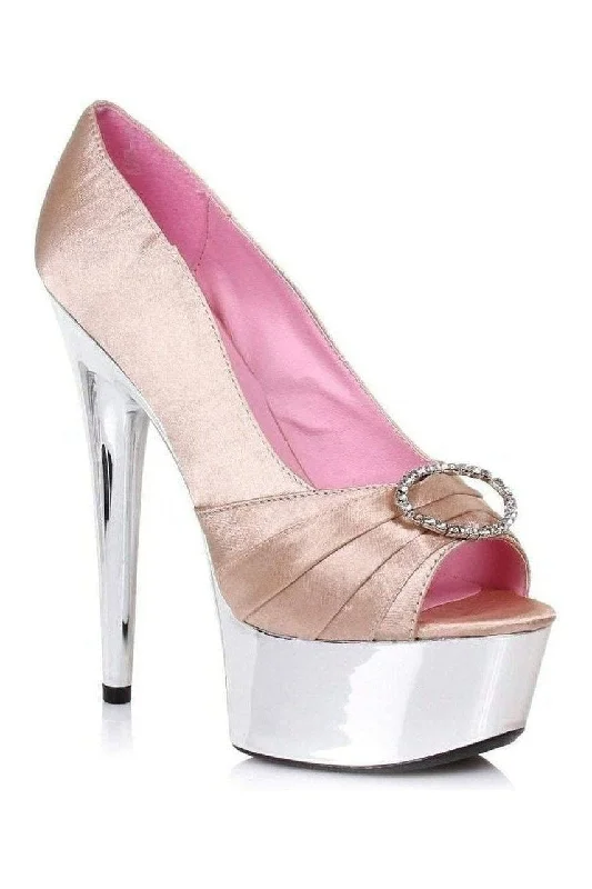 Women's office - appropriate stiletto heel pumps with a low - heel option609-LAUREN Platform Pump | Champagne Genuine Satin Women's office - appropriate stiletto heel pumps with a low - heel option609-LAUREN Platform Pump | Champagne Genuine Satin
