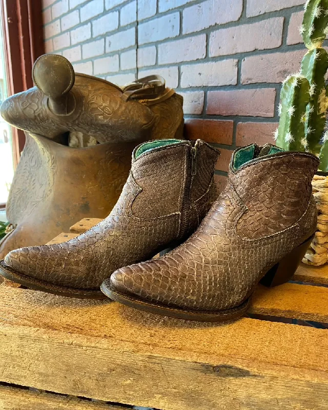 women's ankle boots with bucklesCorral Women's Chocolate Python J Toe Bootie A4325