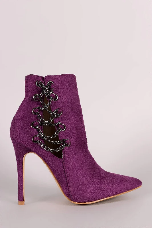 Women's party stiletto heel pumps with a glittery finishVegan Suede Pointy Toe Chained-Up Pump Women's party stiletto heel pumps with a glittery finishVegan Suede Pointy Toe Chained-Up Pump