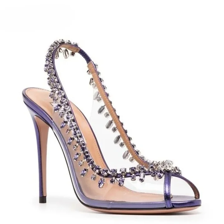 Women's red - carpet stiletto heel pumps for a glamorous eventBlue Peep Toe Crystal Decor Slingback Slip-on Hi-heel Pumps for Women Women's red - carpet stiletto heel pumps for a glamorous eventBlue Peep Toe Crystal Decor Slingback Slip-on Hi-heel Pumps for Women