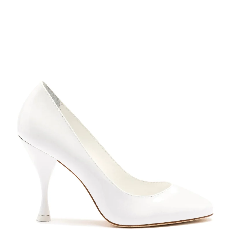 Women's metallic leather stiletto heel pumps with a reflective surfaceMichelle Pump In White Patent Leather Women's metallic leather stiletto heel pumps with a reflective surfaceMichelle Pump In White Patent Leather