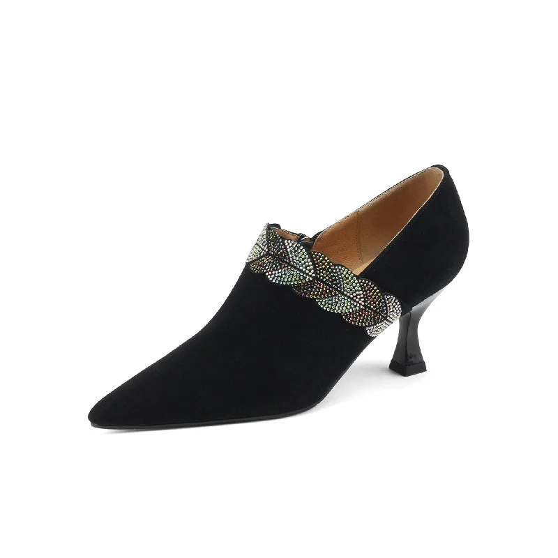 Women's water - resistant stiletto heel pumps for unexpected situationsTinaCus Women's Suede Leather Handmade Pointed Toe Mid Spool Heel Stylish Delicate Décor Pumps Women's water - resistant stiletto heel pumps for unexpected situationsTinaCus Women's Suede Leather Handmade Pointed Toe Mid Spool Heel Stylish Delicate Décor Pumps