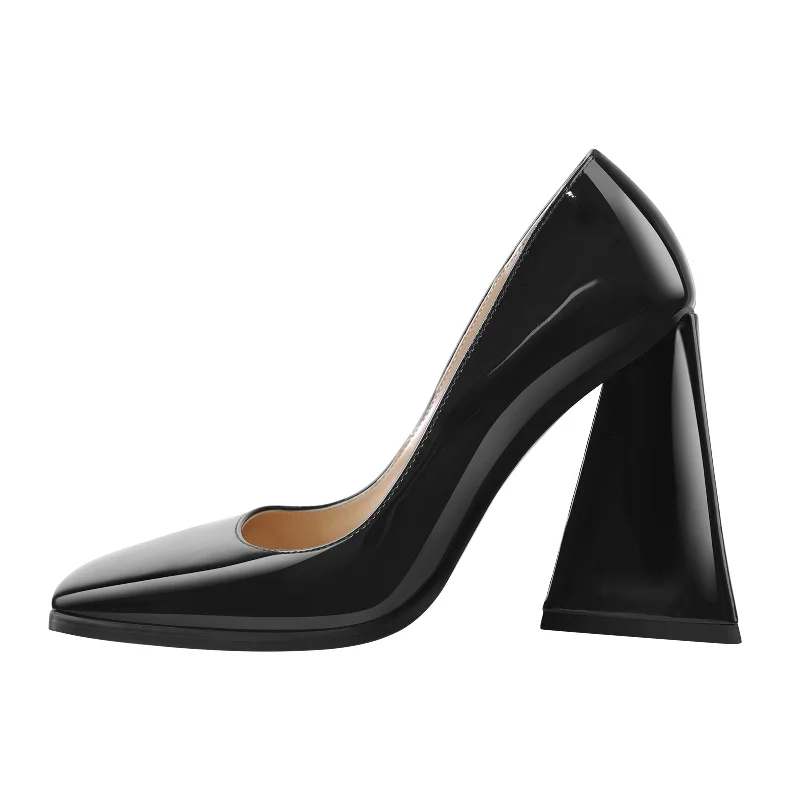 Women's tassel - adorned stiletto heel pumps for a bohemian touchSquare Toe Triangle Block High Heels Pumps