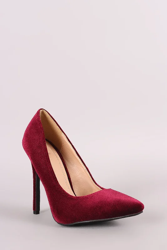 Women's wedding stiletto heel pumps with a pearl - encrusted strapVelvet Pointy Toe Stiletto Pump Women's wedding stiletto heel pumps with a pearl - encrusted strapVelvet Pointy Toe Stiletto Pump