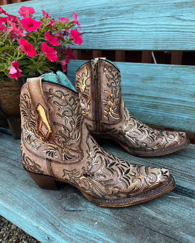 women's ankle boots with cutoutsCorral Women's Golden Mirror & Black Ankle Cowgirl Boots C4007