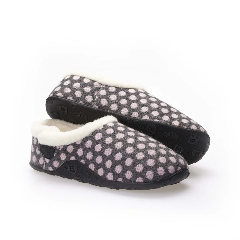 Women's Shearling Lined Slippers with a Fleece Upper in Tan for Ultimate Warmth Liz - Dark Grey Pink Spot Women's Slippers Women's Shearling Lined Slippers with a Fleece Upper in Tan for Ultimate Warmth Liz - Dark Grey Pink Spot Women's Slippers