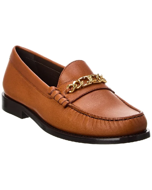 Women's Embroidered Floral Pattern Loafers in Beige for a Spring - Inspired Outfit Celine Luco Chain Detail Leather Loafer Women's Embroidered Floral Pattern Loafers in Beige for a Spring - Inspired Outfit Celine Luco Chain Detail Leather Loafer