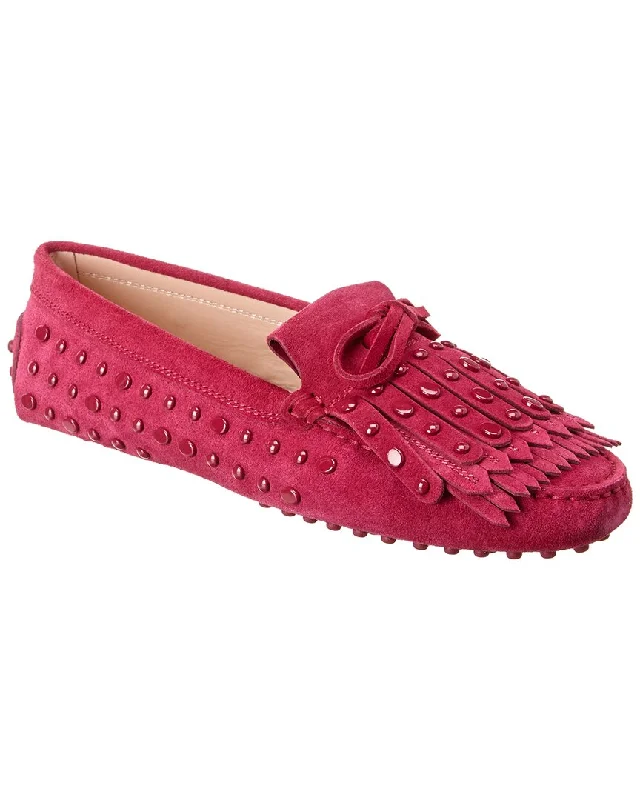 Women's Bow - Embellished Loafers in Red for a Feminine Touch Tods Gommini Studded Suede Loafer Women's Bow - Embellished Loafers in Red for a Feminine Touch Tods Gommini Studded Suede Loafer