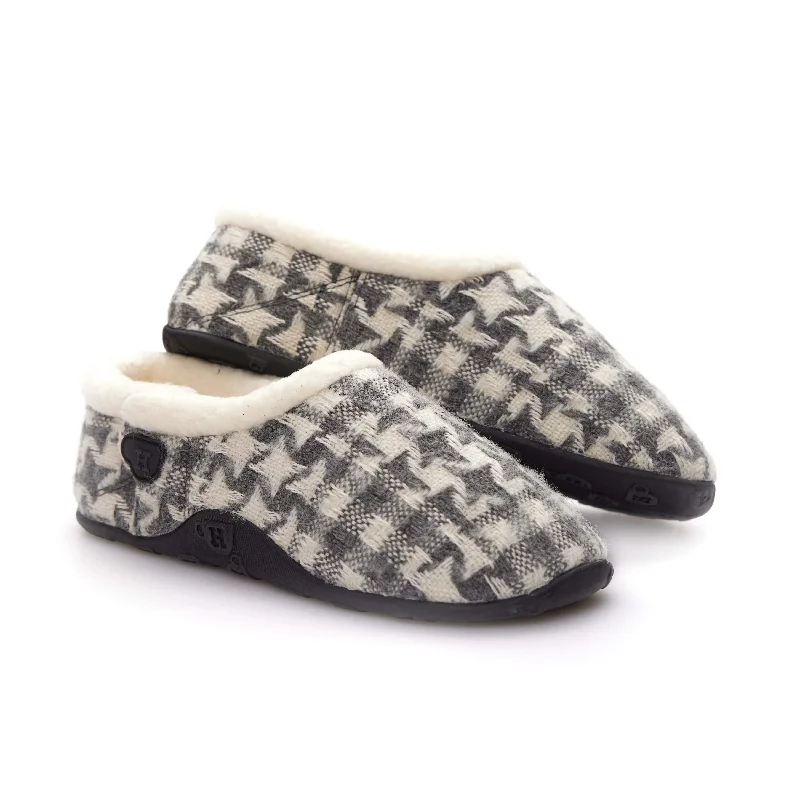 Women's Leather Slippers with a Hand - Stitched Design in Burgundy for Durability Martha - Grey & Cream Checked Patterned Women's Slippers Women's Leather Slippers with a Hand - Stitched Design in Burgundy for Durability Martha - Grey & Cream Checked Patterned Women's Slippers