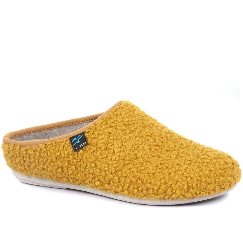 Women's Shearling Lined Slippers with a Fleece Upper in Tan for Ultimate Warmth Textured Mule Slippers - FLY34037 / 320 217 Women's Shearling Lined Slippers with a Fleece Upper in Tan for Ultimate Warmth Textured Mule Slippers - FLY34037 / 320 217
