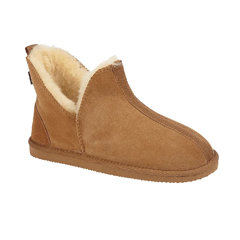 Women's Shearling Lined Slippers with a Fleece Upper in Tan for Ultimate Warmth TILLY Womens Sheepskin Bootie Slippers
