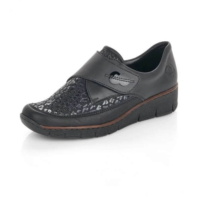 Women's casual platform shoes for added height Rieker 537C0-00 Classic Velcro Shoe
