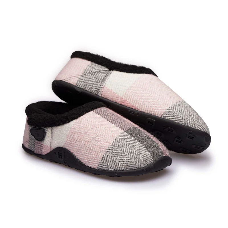 Women's Moccasin - Style Slippers with Fringe Detail in Brown for a Rustic Look Charlotte - Pink Grey Cream Check Women's Slippers Women's Moccasin - Style Slippers with Fringe Detail in Brown for a Rustic Look Charlotte - Pink Grey Cream Check Women's Slippers
