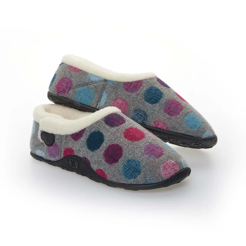 Women's Ballet Flat - Style Slippers with a Rhinestone Embellishment in Silver for a Glamorous Touch Florence - Grey Pink Purple Spot Women's Slippers Women's Ballet Flat - Style Slippers with a Rhinestone Embellishment in Silver for a Glamorous Touch Florence - Grey Pink Purple Spot Women's Slippers