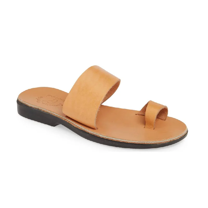 Elastic - Strap Women's Sandals with a Padded Toe in Teal for Easy On - and - OffAbra - Leather Toe Loop Sandal | Tan Elastic - Strap Women's Sandals with a Padded Toe in Teal for Easy On - and - OffAbra - Leather Toe Loop Sandal | Tan