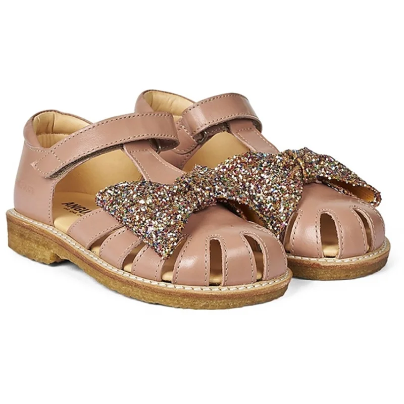 Elastic - Strap Women's Sandals with a Padded Toe in Teal for Easy On - and - OffAngulus Sandal W. Bow And Velcro Dark Peach/Multi Glitter Elastic - Strap Women's Sandals with a Padded Toe in Teal for Easy On - and - OffAngulus Sandal W. Bow And Velcro Dark Peach/Multi Glitter
