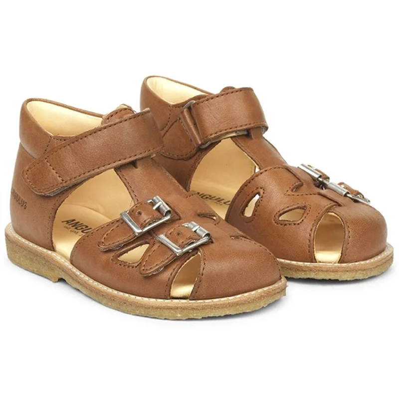 Sustainable Women's Recycled Material Sandals in Beige for Eco - Conscious ShoppersAngulus Starter Sandal W. Velcro And Buckles Cognac Sustainable Women's Recycled Material Sandals in Beige for Eco - Conscious ShoppersAngulus Starter Sandal W. Velcro And Buckles Cognac
