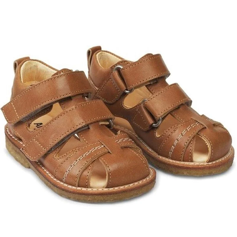 Women's Leather - Strapped Sandals with a Braided Detail in Brown for a Rustic AppealAngulus Starter Sandal w. Velcro Cognac 0506-101-1554 Women's Leather - Strapped Sandals with a Braided Detail in Brown for a Rustic AppealAngulus Starter Sandal w. Velcro Cognac 0506-101-1554