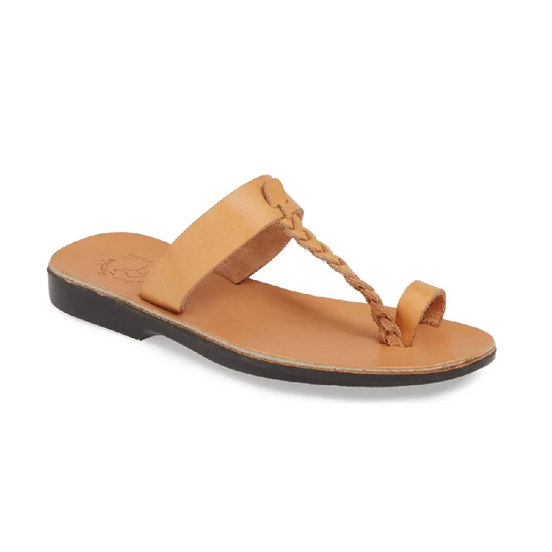 Adjustable Strap Women's Sandals with a Padded Heel in Pink for a Custom FitAra - Braided Leather Sandal | Tan Adjustable Strap Women's Sandals with a Padded Heel in Pink for a Custom FitAra - Braided Leather Sandal | Tan