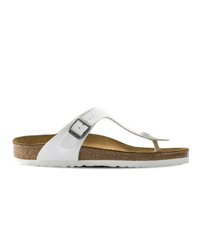 Women's Ankle - Strap Sandals with a Block Heel in Red for a Sophisticated StyleBirkenstock Gizeh Birko-Flor White Pewter Buckle Sandals Women's Ankle - Strap Sandals with a Block Heel in Red for a Sophisticated StyleBirkenstock Gizeh Birko-Flor White Pewter Buckle Sandals