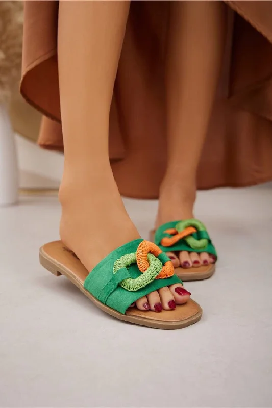 Women's Cork - Soled Espadrille Sandals with a Rope - Trimmed Upper in Navy for a Summer VibeGREEN FLAT OPEN TOE SUMMER SLIDER SANDALS Women's Cork - Soled Espadrille Sandals with a Rope - Trimmed Upper in Navy for a Summer VibeGREEN FLAT OPEN TOE SUMMER SLIDER SANDALS