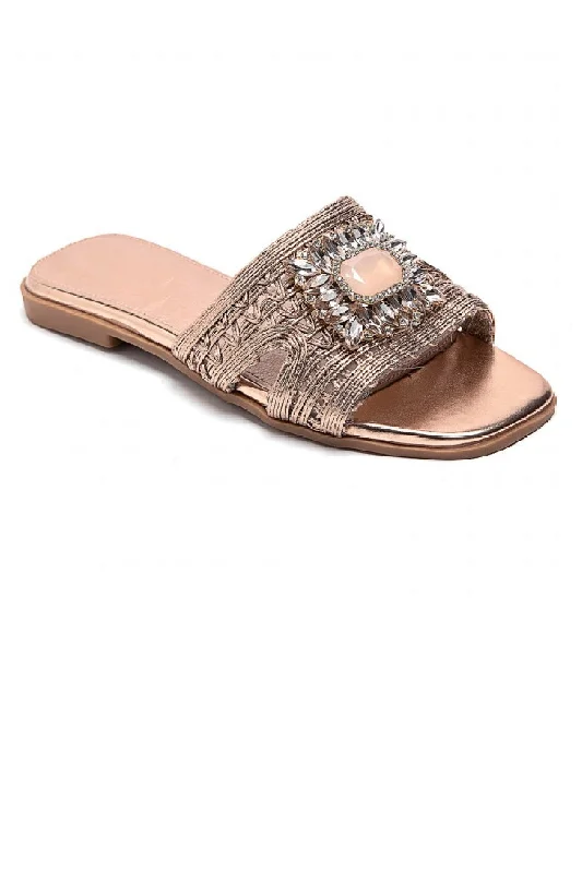 Women's Cork - Soled Espadrille Sandals with a Rope - Trimmed Upper in Navy for a Summer VibeCHAMPAGNE SLIP ON FLAT RHINESTONE BROOCH SUMMER SLIDER SANDALS Women's Cork - Soled Espadrille Sandals with a Rope - Trimmed Upper in Navy for a Summer VibeCHAMPAGNE SLIP ON FLAT RHINESTONE BROOCH SUMMER SLIDER SANDALS