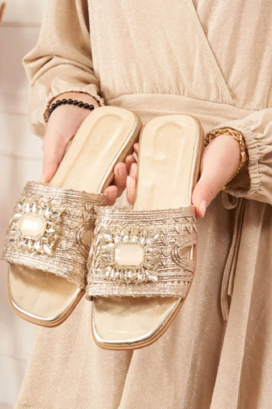 Adjustable Strap Women's Sandals with a Padded Heel in Pink for a Custom FitGOLD SLIP ON FLAT RHINESTONE BROOCH SUMMER SLIDER SANDALS Adjustable Strap Women's Sandals with a Padded Heel in Pink for a Custom FitGOLD SLIP ON FLAT RHINESTONE BROOCH SUMMER SLIDER SANDALS