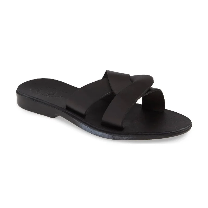 Women's Thong Sandals with a Beaded Design in Multicolor for a Beachy AestheticEmily - Leather Crossover Strap Sandal | Black Women's Thong Sandals with a Beaded Design in Multicolor for a Beachy AestheticEmily - Leather Crossover Strap Sandal | Black