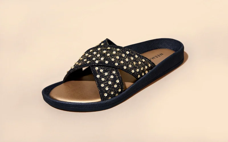 Elastic - Strap Women's Sandals with a Padded Toe in Teal for Easy On - and - OffEthnic Cross Strap Sandals : Black Elastic - Strap Women's Sandals with a Padded Toe in Teal for Easy On - and - OffEthnic Cross Strap Sandals : Black