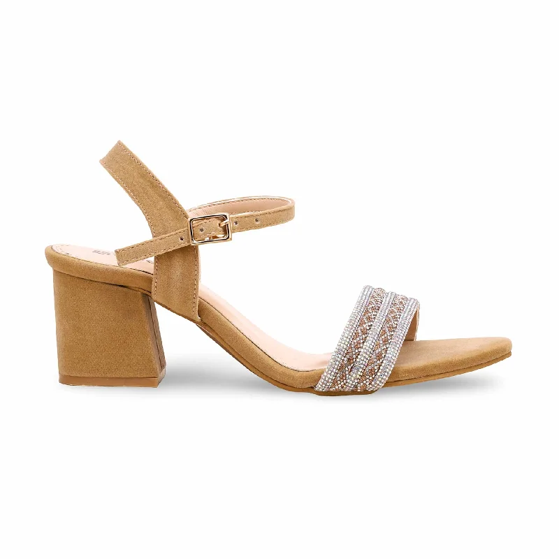Women's Strappy Gladiator Sandals with Buckle Closures in Tan for a Boho LookGolden Fancy Block Heel Sandal FN6045
