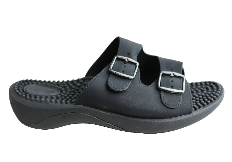 Plus Size Women's Wide - Width Platform Sandals in Black for Added Comfort and HeightHomyped Womens Crest Massage Footbed Comfortable Slides Sandals Plus Size Women's Wide - Width Platform Sandals in Black for Added Comfort and HeightHomyped Womens Crest Massage Footbed Comfortable Slides Sandals