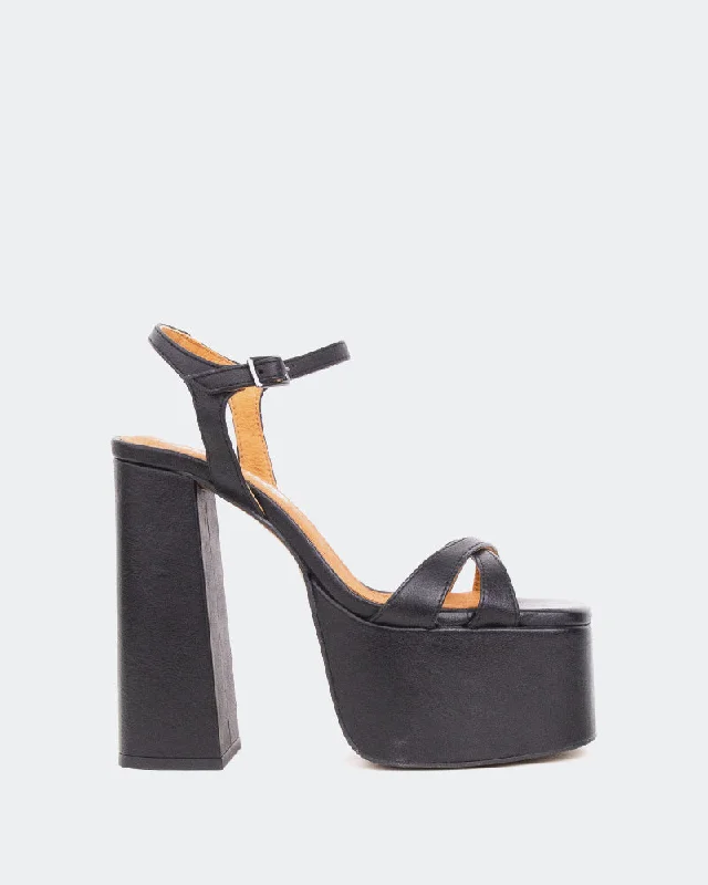 Plus Size Women's Wide - Width Platform Sandals in Black for Added Comfort and HeightIves Black Leather Plus Size Women's Wide - Width Platform Sandals in Black for Added Comfort and HeightIves Black Leather