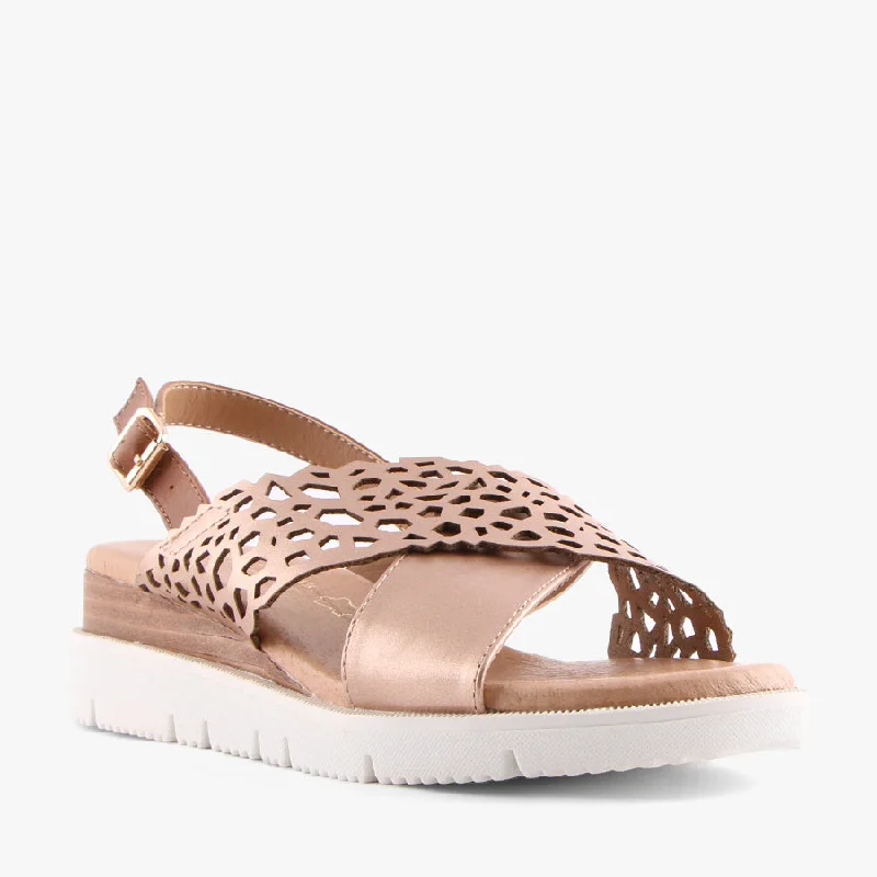 Women's Ankle - Strap Sandals with a Block Heel in Red for a Sophisticated StyleJUDY ROSE GOLD/TAN Women's Ankle - Strap Sandals with a Block Heel in Red for a Sophisticated StyleJUDY ROSE GOLD/TAN