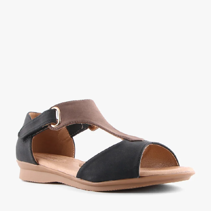 Plus Size Women's Wide - Width Platform Sandals in Black for Added Comfort and HeightJUNIPER BLACK/BROWN Plus Size Women's Wide - Width Platform Sandals in Black for Added Comfort and HeightJUNIPER BLACK/BROWN