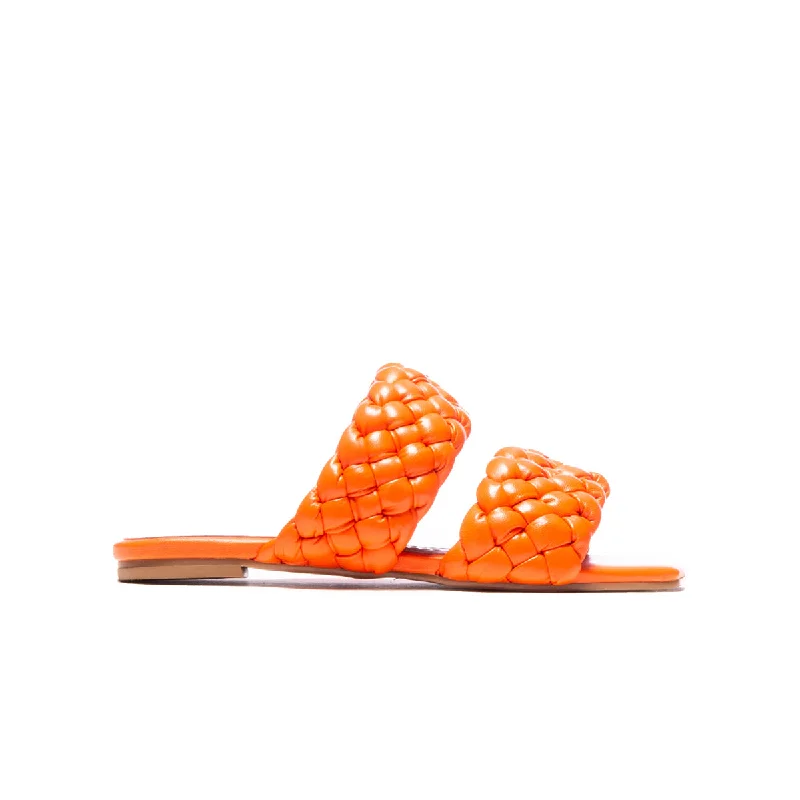 Women's Flat Slide Sandals with a Memory Foam Insole in White for All - Day ComfortLounge Orange Leather Women's Flat Slide Sandals with a Memory Foam Insole in White for All - Day ComfortLounge Orange Leather