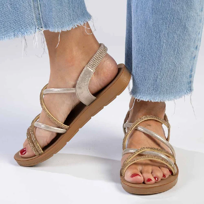 Waterproof Women's Rubber Beach Sandals with Arch Support in Blue for Water ActivitiesMadison Bling Flat Sandal - Gold Waterproof Women's Rubber Beach Sandals with Arch Support in Blue for Water ActivitiesMadison Bling Flat Sandal - Gold