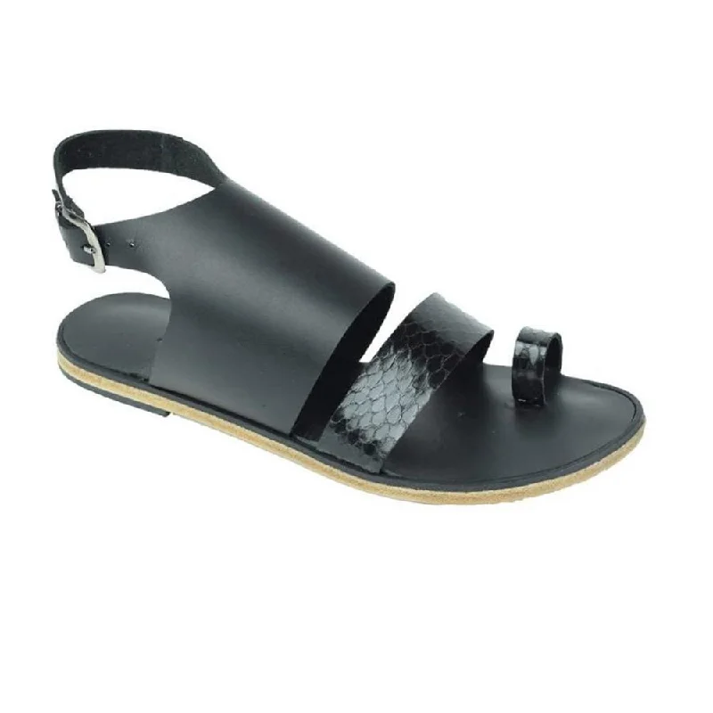 Women's Leather - Strapped Sandals with a Braided Detail in Brown for a Rustic AppealMelrose Avenue - Toe Loop With Snake Skin Leather Sandal | Black Women's Leather - Strapped Sandals with a Braided Detail in Brown for a Rustic AppealMelrose Avenue - Toe Loop With Snake Skin Leather Sandal | Black