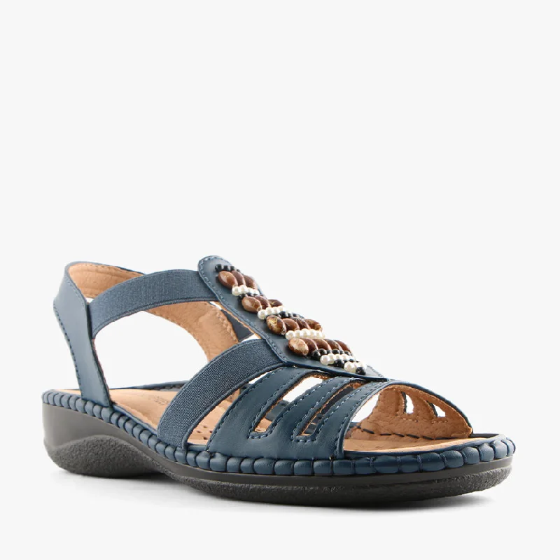 Women's Cork - Soled Espadrille Sandals with a Rope - Trimmed Upper in Navy for a Summer VibeMUSTANG BLUE Women's Cork - Soled Espadrille Sandals with a Rope - Trimmed Upper in Navy for a Summer VibeMUSTANG BLUE