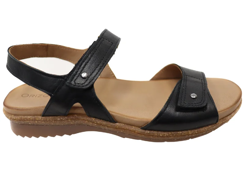 Shock - Absorbing Women's Sandals with a Soft Insole in Black for Active LifestylesOrizonte Lorne Womens Comfortable European Leather Sandals