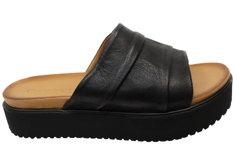 Shock - Absorbing Women's Sandals with a Soft Insole in Black for Active LifestylesOrizonte Volume Womens European Leather Platform Slides Sandals Shock - Absorbing Women's Sandals with a Soft Insole in Black for Active LifestylesOrizonte Volume Womens European Leather Platform Slides Sandals