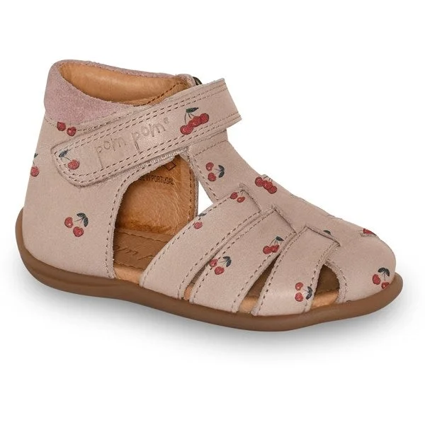 Anti - Slip Women's Sandals with a Grooved Sole in Green for Outdoor AdventuresPom Pom Sandal Velcro Cherry