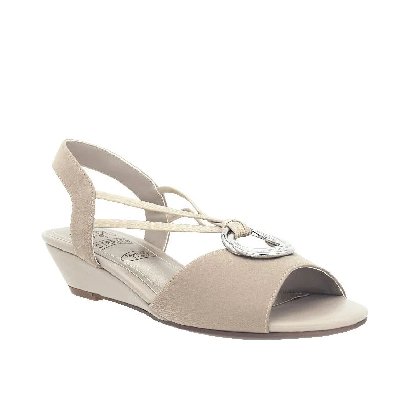 Sustainable Women's Recycled Material Sandals in Beige for Eco - Conscious ShoppersRaizel Ornamented Stretch Sandal with Memory Foam Sustainable Women's Recycled Material Sandals in Beige for Eco - Conscious ShoppersRaizel Ornamented Stretch Sandal with Memory Foam