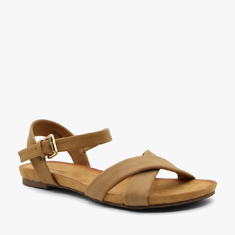 Elastic - Strap Women's Sandals with a Padded Toe in Teal for Easy On - and - OffROSE TAN NUBUCK Elastic - Strap Women's Sandals with a Padded Toe in Teal for Easy On - and - OffROSE TAN NUBUCK